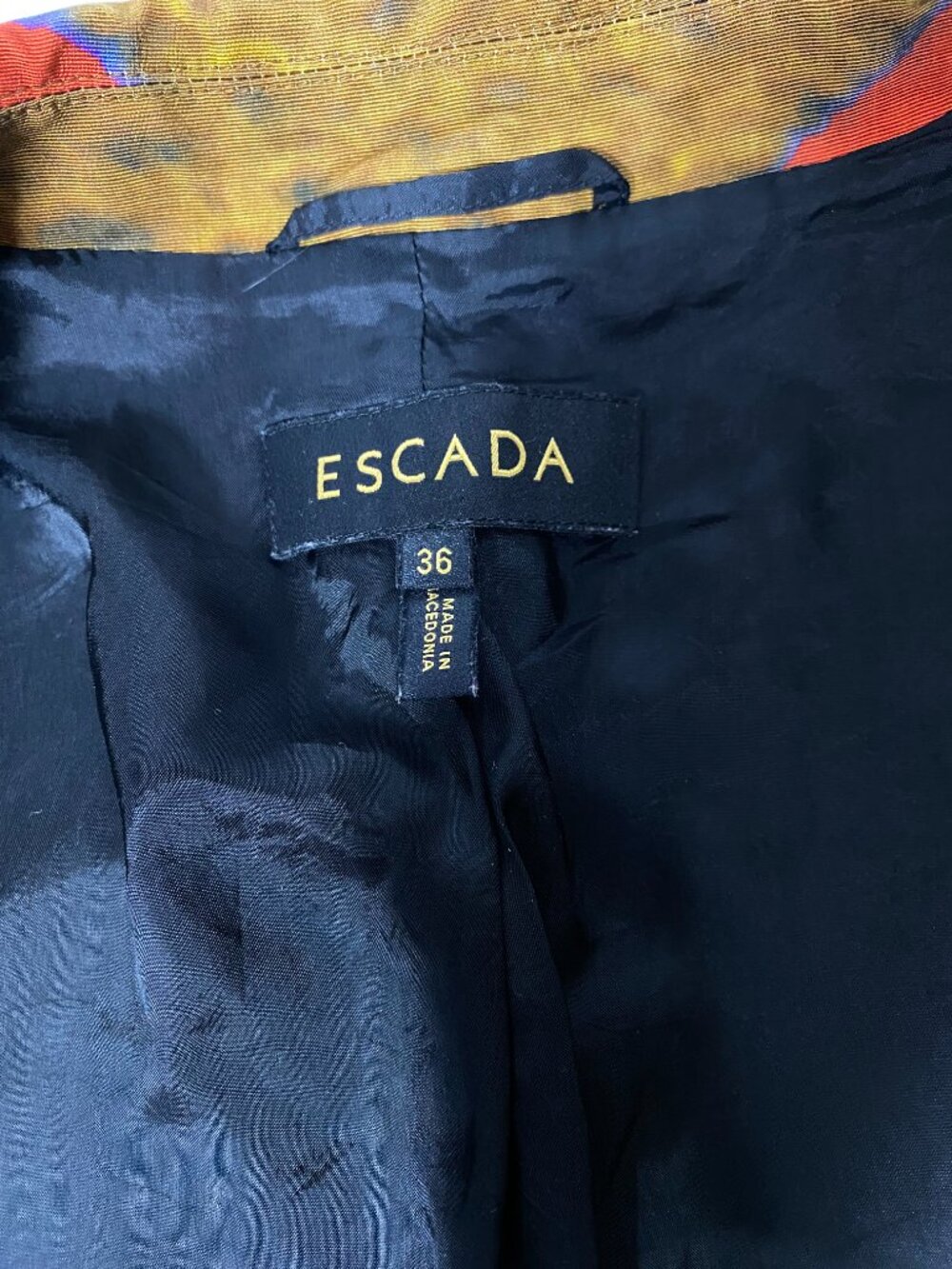 ESCADA Buella Fantasy Print Blazer Black Brown Rust Orange Tailored Sz 36 (S) - Picture 4 of 15